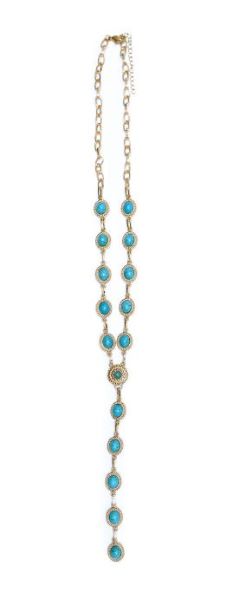 West and Co. 24 inch Dainty Gold Oval Turquoise Concho Lariat Style Necklace N1223G