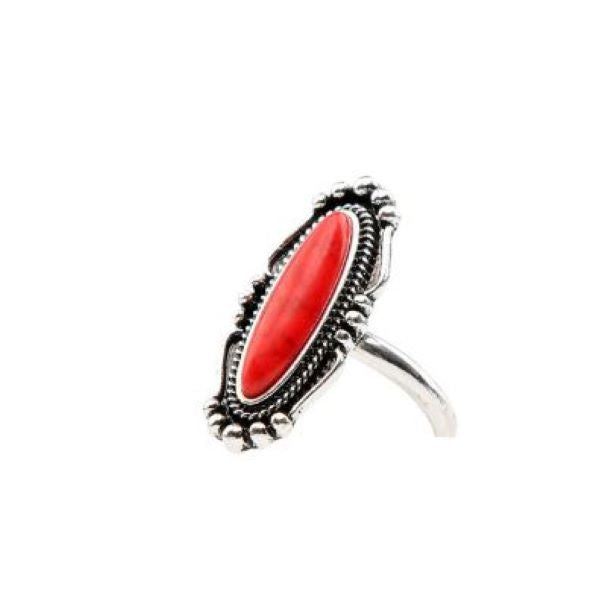 West and Co Burnished Silver Navajo Inspired Adjustable Ring with Red Stone R251RD