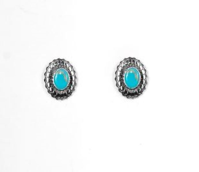 West and Co. Burnished Silver with Turquoise Accent Small Flower Stamped Concho Post Earrings E680