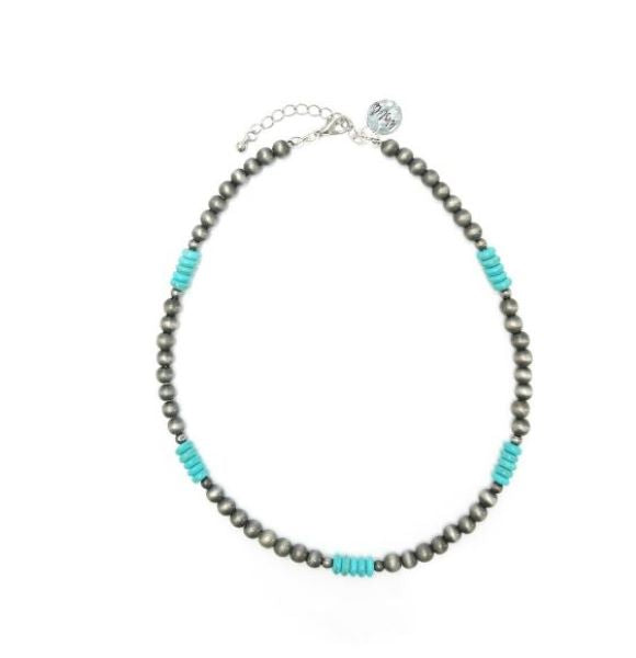 West and Co. Faux Navajo Pearl Choker with Turquoise Beaded Accents N1247