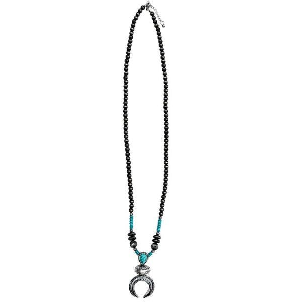 West and Co. Metallic Silver and Turquoise Bead Accent Necklace with Pendant N1305