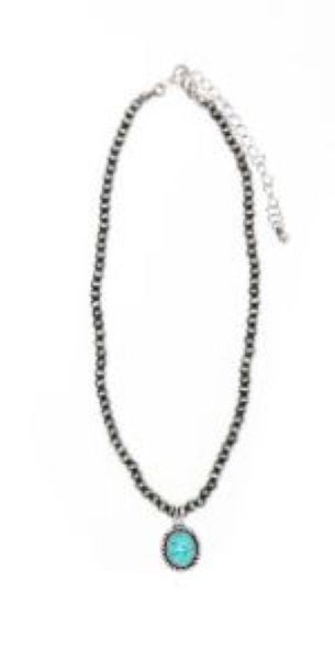 West and Co. Metallic Silver Look Dainty Faux Navajo Pearl 13 inch Necklace with Pendant N594