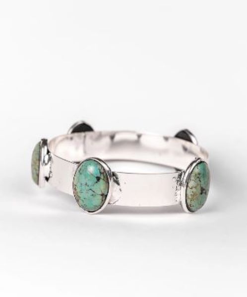 West and Co. Silver Bangle with Five Turquoise Oval Stones BR564