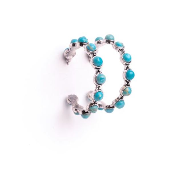West and Co. Silver Hoop Earring with Spaced Round Turq Stones E630