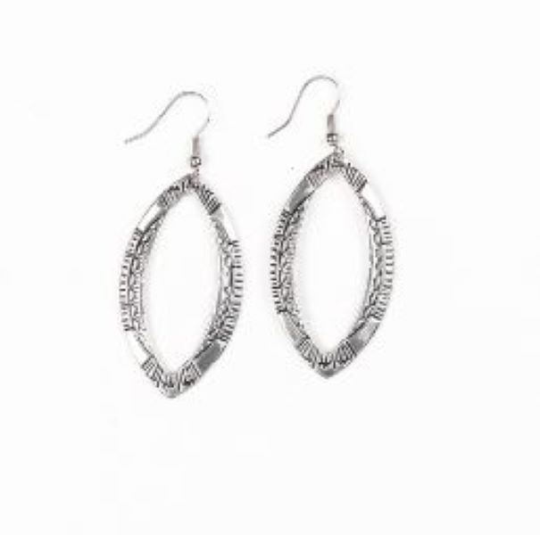 West and Co. Silver Stamped Diamond Shaped Earrings on Fish Hook E683