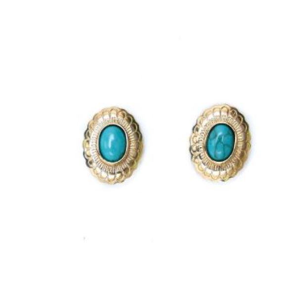 West and Co. Small Gold Flower Concho Post Earring with Turquoise Accent E680G