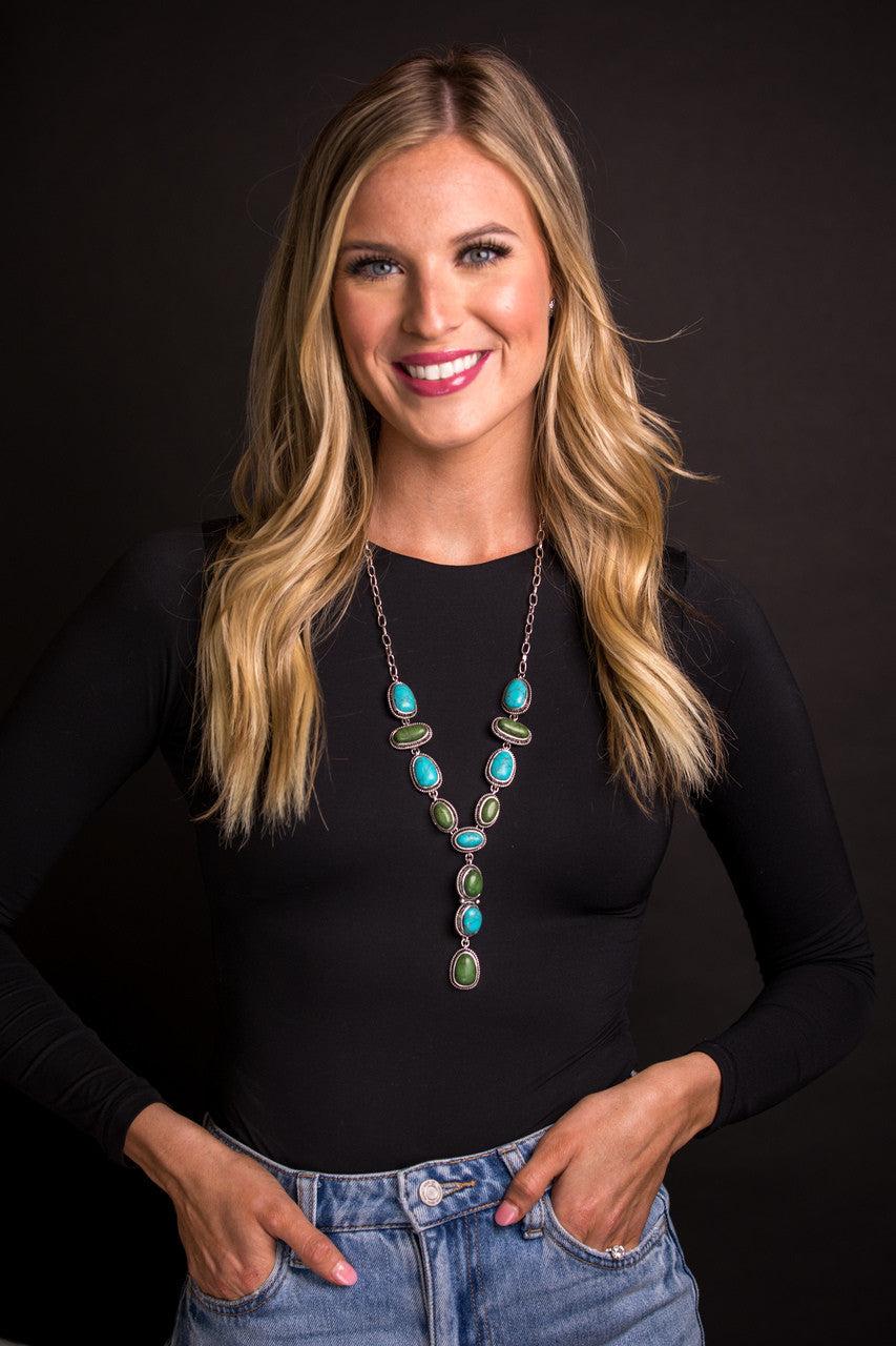 West and Co. Turquoise and Green 27 inch Lariat Style Necklace with 3 inch Tail N14737TQGRN