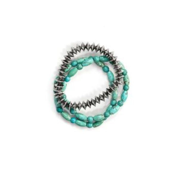 West and Co. Turquoise and Silver Disc Bead Stretch Bracelet BR1400