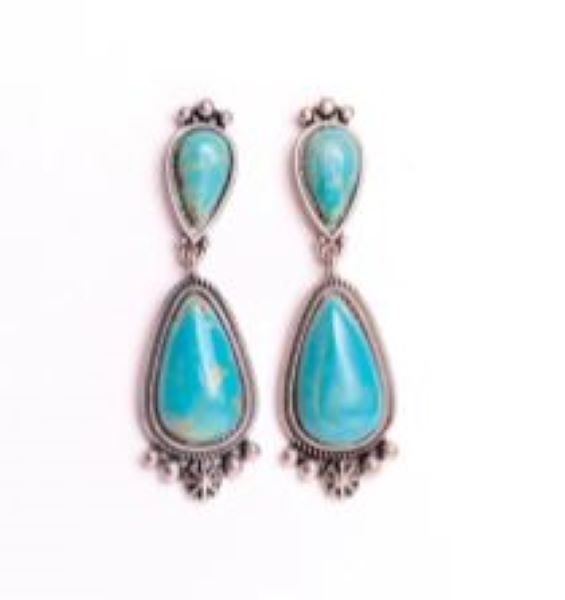 West and Co. Turquoise Tear Drop Post Earring with Silver Embellishment E625