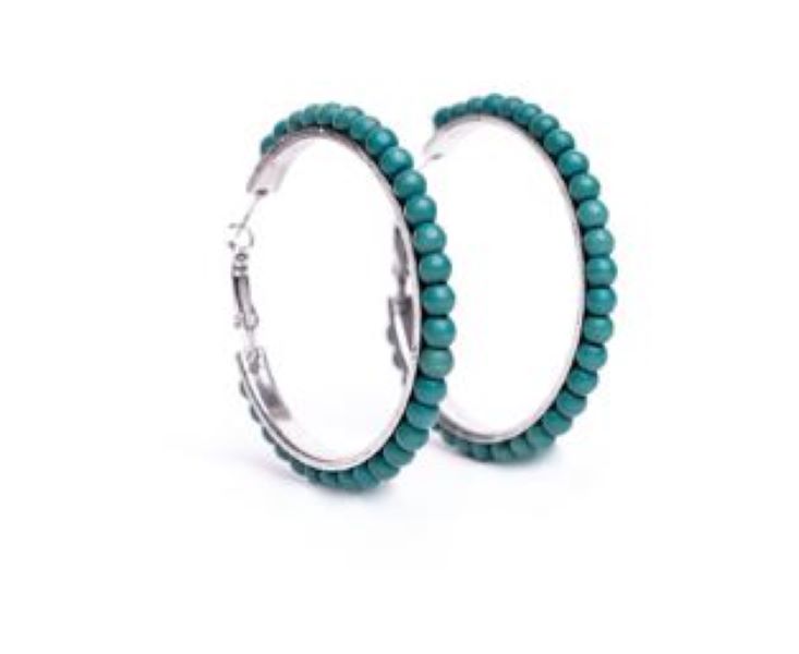 West and Co. Worn Silver and Turquoise Trimmed Hoop Earring E516TQ