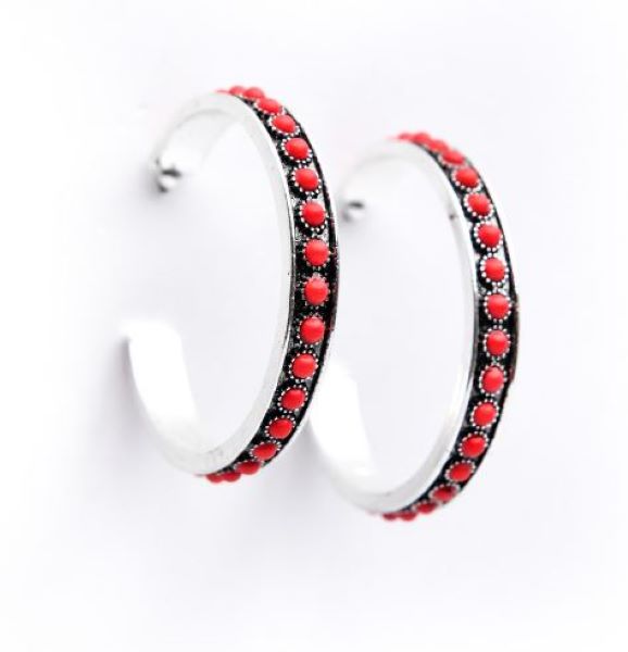 West & Co Burnished Silver and Red Hoop Earring E775RD