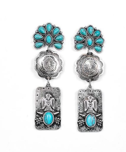 West & Co Silver & Turquoise 3 Tiered Post Earrings E707