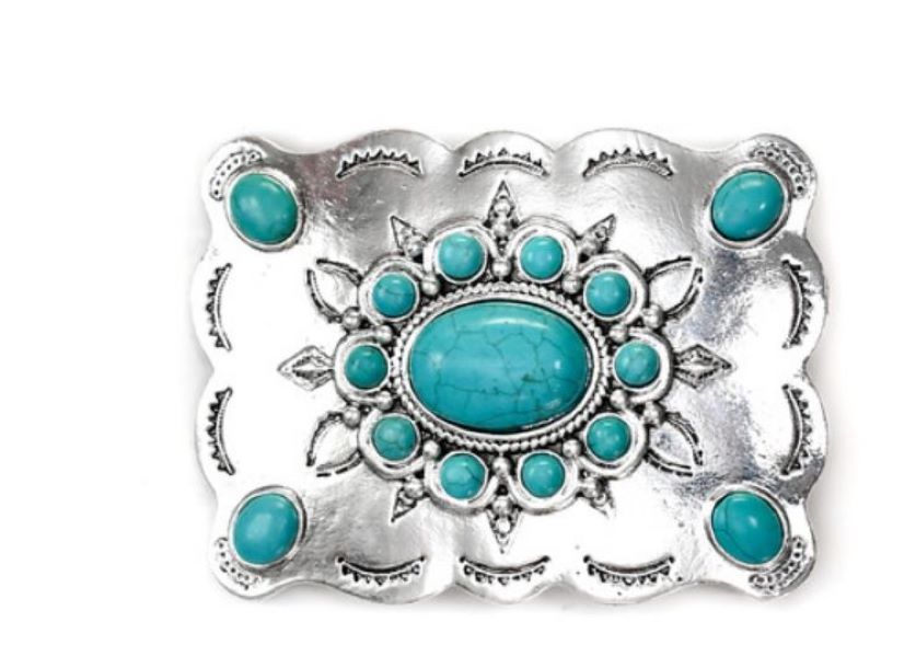West & Co Turquoise and Silver Rectangular Concho Belt Buckle BKL002