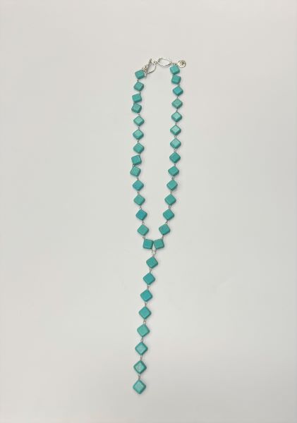 West & Co. Turquoise diamond shaped Lariat V Necklace with 6.5 inch Hanging Strand N1186