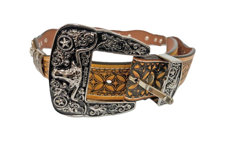 West Star Brown Belt with Longhorn Conchos LONGHORN BR