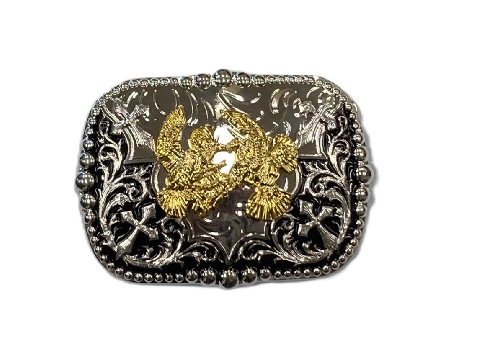 West Star Gold/Silver Color Two 2 Tone Roosters Fighting Buckle 2ROOSTER2TONE2Q