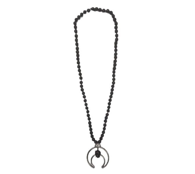 Western Elite Black Bead Necklace with Silver Emblem 1172