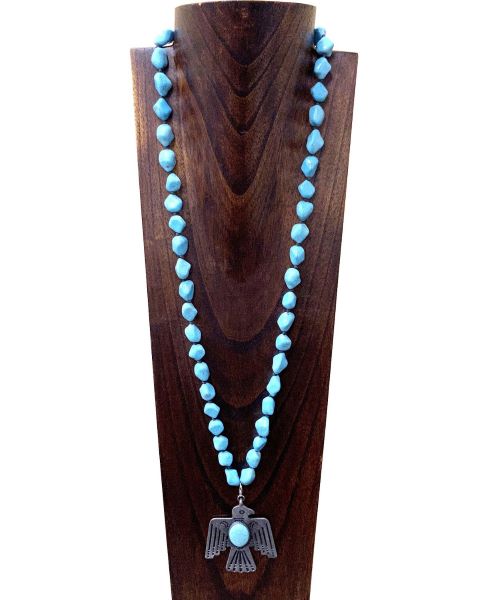 Western Elite Blue Turquoise Nugget Necklace with Silver Thunderbird Pendant 1171