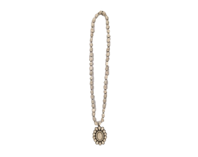 Western Elite Natural colored Turquoise Nuggets Hand Knitted Necklace with Round Flower Pendant 1168