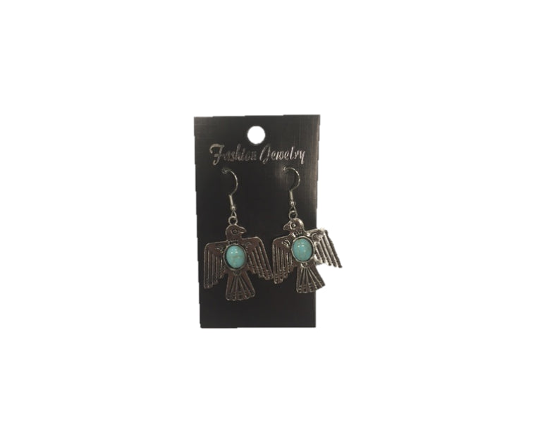 Western Elite Silver look Thunderbird Earrings With Turquoise Stones 1170
