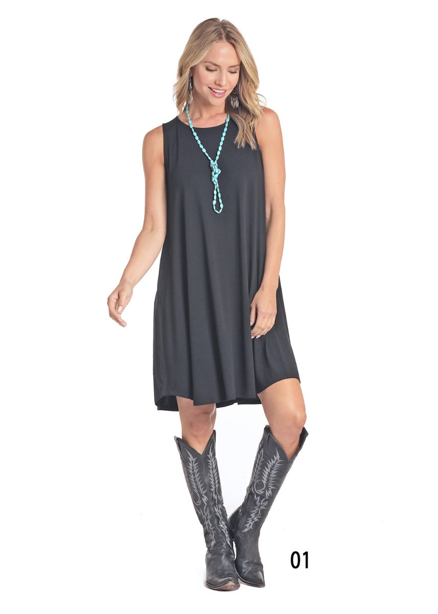 Westmoor Women's Black Sleeveless Knit Swing Dress w/ Side Seam Pockets L7D4320-01