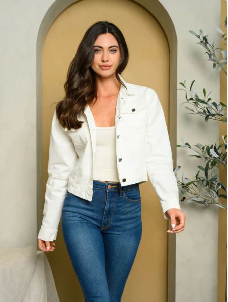 White Long Sleeve Button Front Jacket I-1-B-6004-WHIT