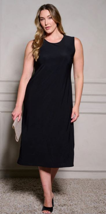 Wholesale Fashion Trends Black Curvy Size Sleeveless Tunic Solid Dress F-2-C-VL5814