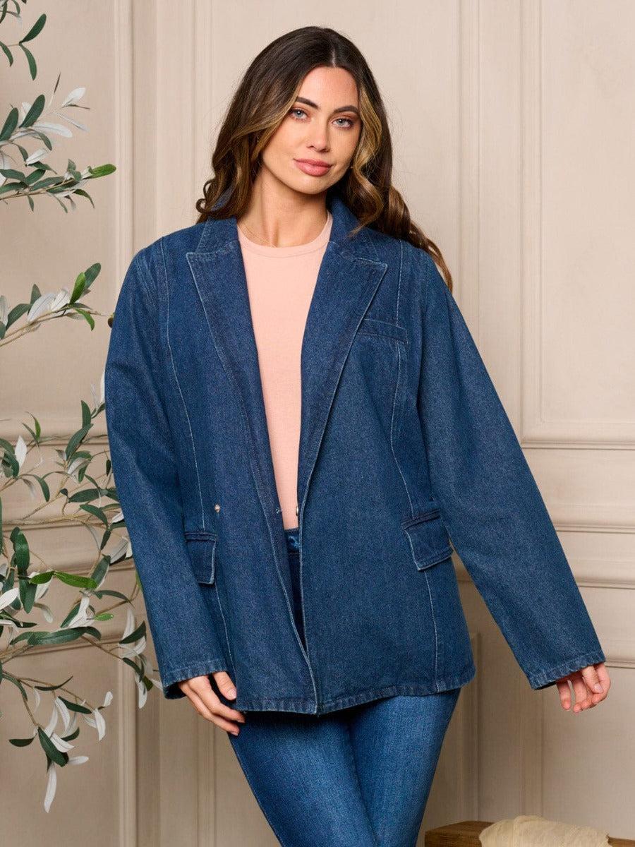 Wholesale Fashion Trends Denim Women's Long Sleeve Button Closure Back Detailed Jacket B-32-D-IJ3211
