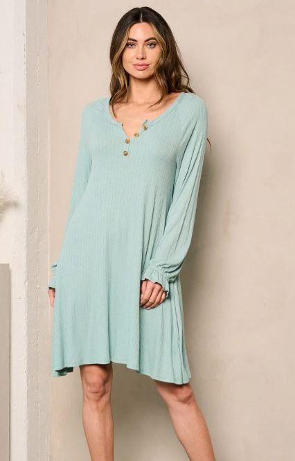 Wholesale Fashion Trends Sage Women's Long Sleeve Button Up Tunic Mini Dress H-7-D-YD1232