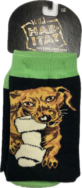 Wild Habitat Black Golden Daschund with a Bone Children's Socks HA12X004