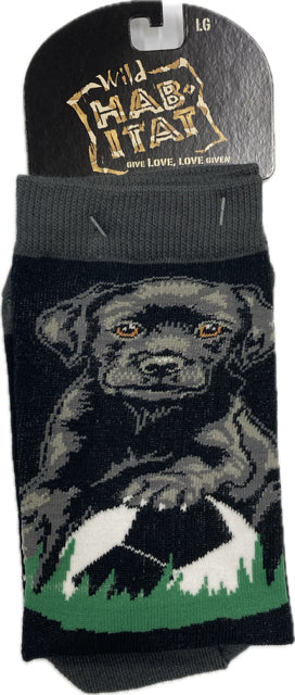 Wild Habitat Black Lab with a Soccer Ball Children's Socks HA12X016