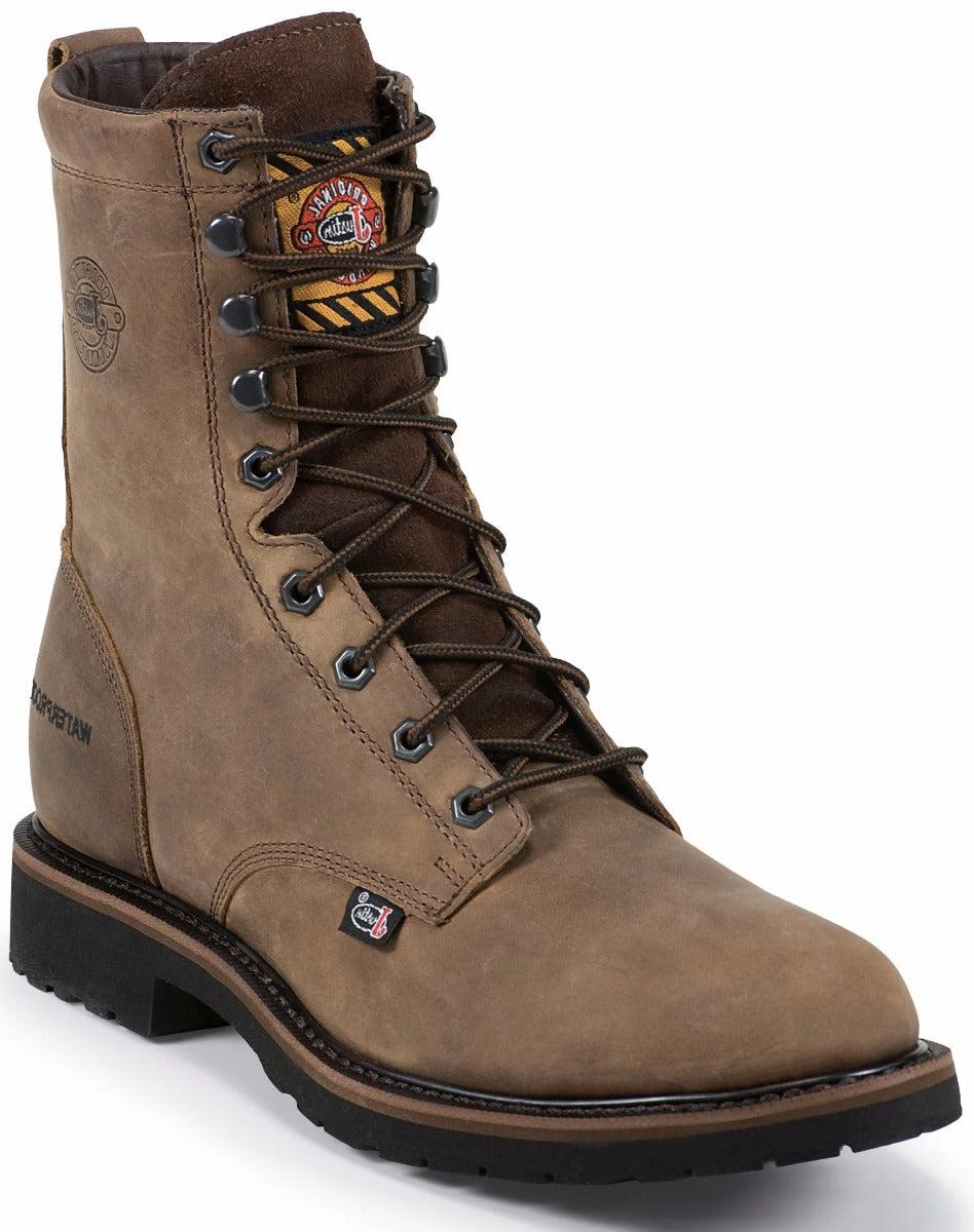 WK961 Distressed Brown 8inch Wyoming Waterproof Steel Toe Justin Mens Work Boots