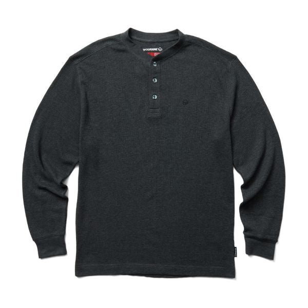Wolverine Black Heather Mens Walden Longsleeve Thermal Henley Shirt W1202280-003