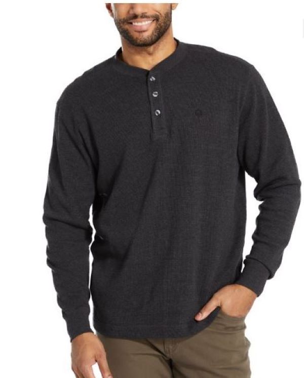 Wolverine Black Heather Mens Walden Longsleeve Thermal Henley Shirt W1202280-003