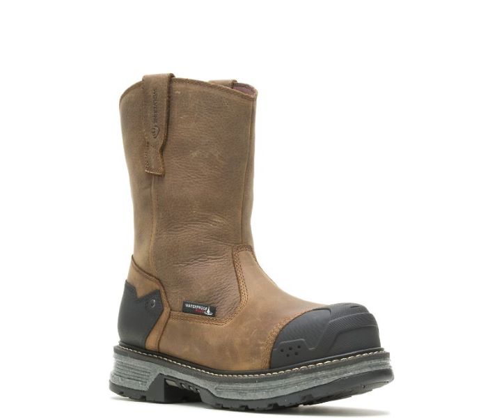 Wolverine Brown 11 inch Pull-on Hellcat Ultraspring Waterproof Carbonmax Carbon Toe Mens Work Boots W211141