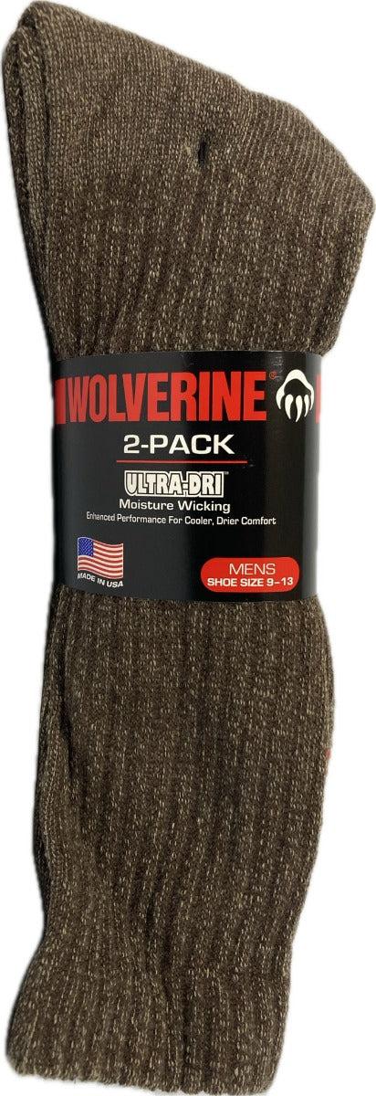 Wolverine Brown Ultra-Dri 2 pk Moisture Wicking Men's Socks 72909-BROWN