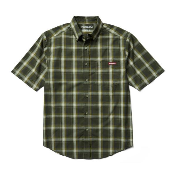 Wolverine Dark Olive Plaid Mortar Short Sleeve Plaid Mens Shirt W1203610-304