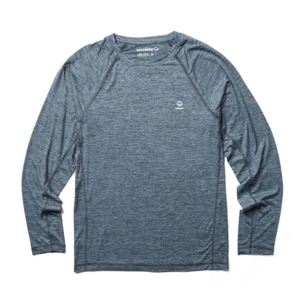 Wolverine Navy Heather Sun-Stop Eco Long Sleeve Mens Tee Shirts W1209140-417