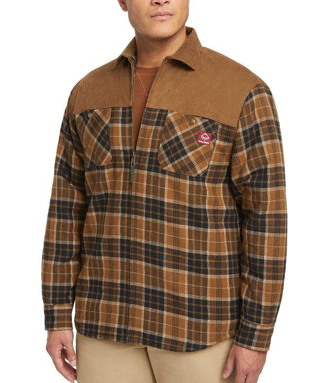 Wolverine Pecan Plaid Marshall II Sherpa Lined Zip Mens Shirt-Jacket W1210550-230