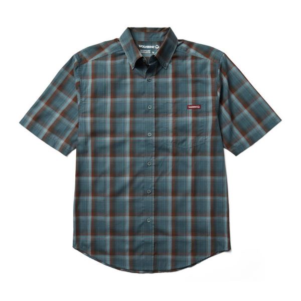 Wolverine Slate Blue Plaid Mortar Short Sleeve Plaid Mens Shirt W1203610-446