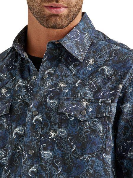 Wranger Midnight Feather Retro Premium Men's Collared Neck Longsleeve Western Snap Shirt 112338157