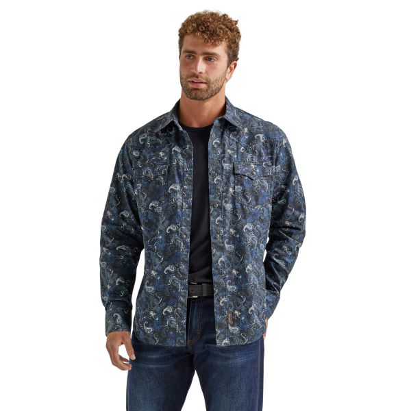 Wranger Midnight Feather Retro Premium Men's Collared Neck Longsleeve Western Snap Shirt 112338157