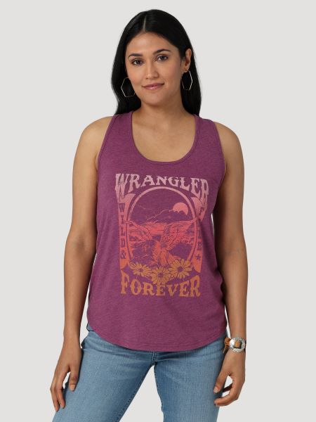 Wrangler Amaranth Heather Wrangler Forever Wild and Free Racerback Women's Tank 112328867