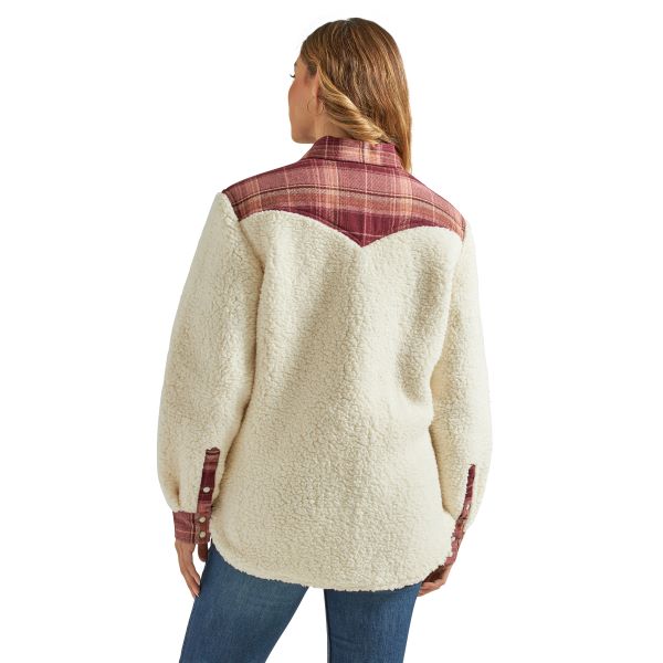 Wrangler Antique White Retro Boyfriend Sherpa Women's Western Snap Shirt Jacket 112339479