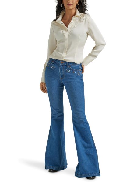 Wrangler Antique White Retro Satin Women's Snap Western Shirt 112342521