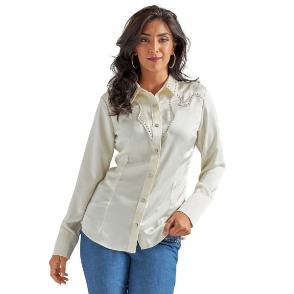 Wrangler Antique White Retro Satin Women's Snap Western Shirt 112342521