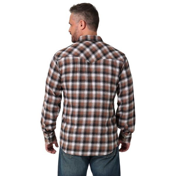 Wrangler Aztec Brown Plaid Retro Longsleeve Men's Flannel Snap Shirt 112330474