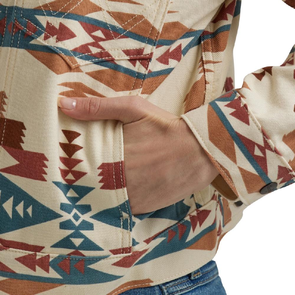 Wrangler Aztec Print Boyfriend Women's Button Front Denim Jacket 112346156