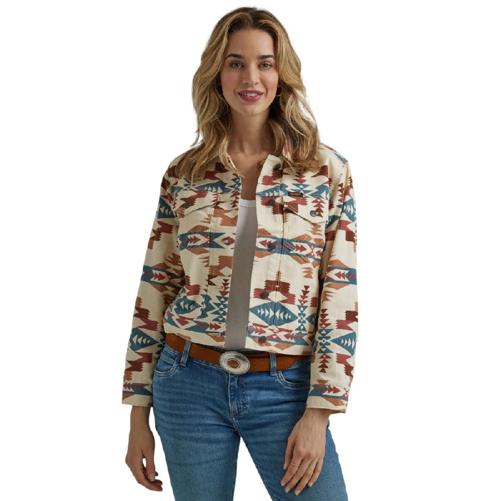 Wrangler Aztec Print Boyfriend Women's Button Front Denim Jacket 112346156