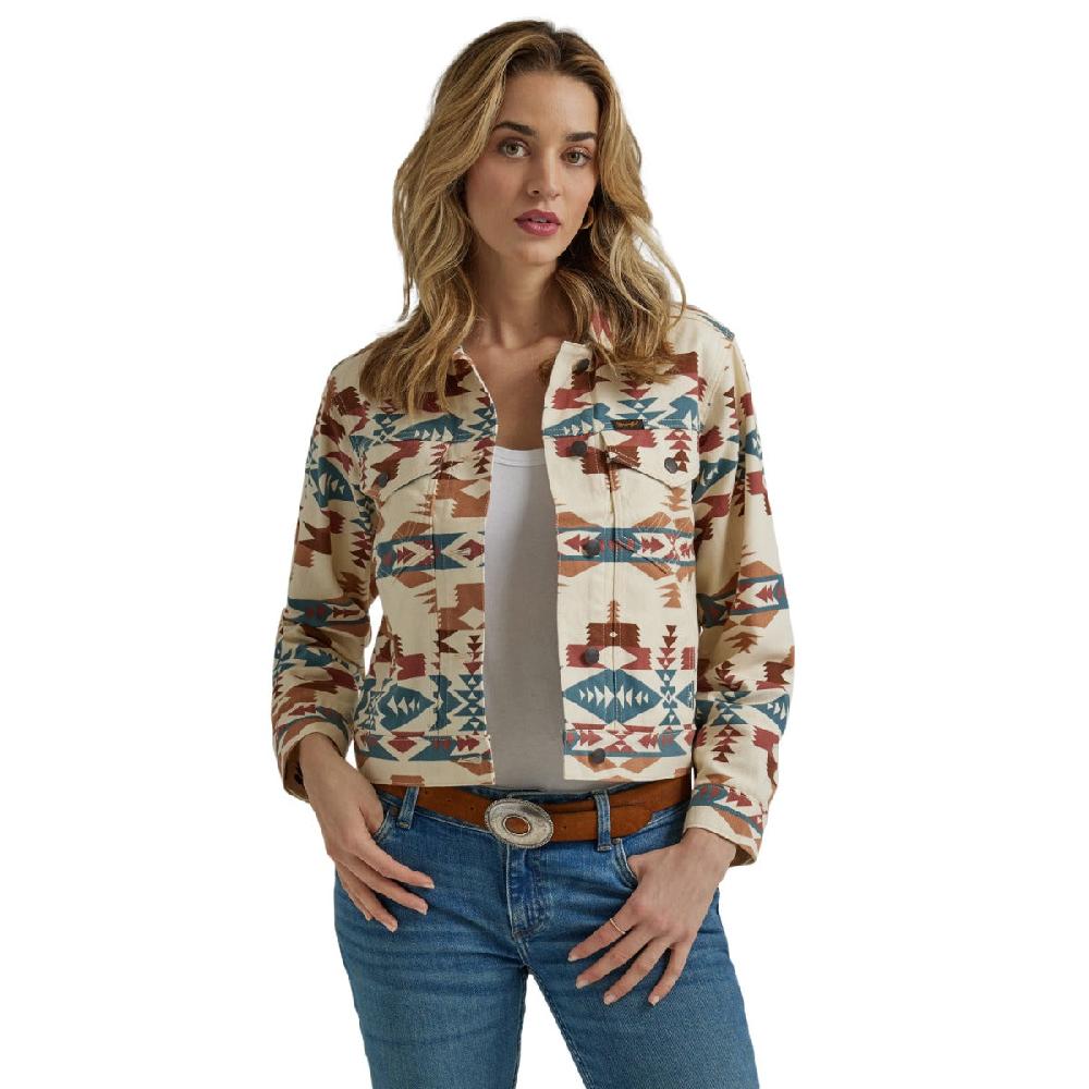 Wrangler Aztec Print Boyfriend Women's Button Front Denim Jacket 112346156